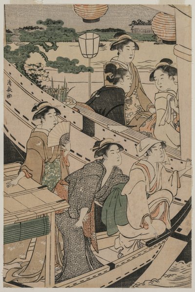 Fiesta en barco en el río Sumida, 1789 de Torii Kiyonaga