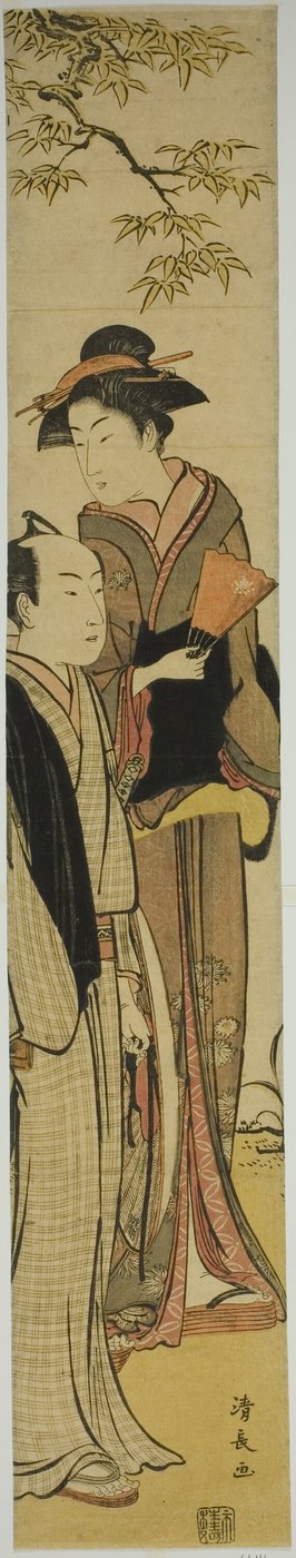Pareja bajo un árbol de Torii Kiyonaga