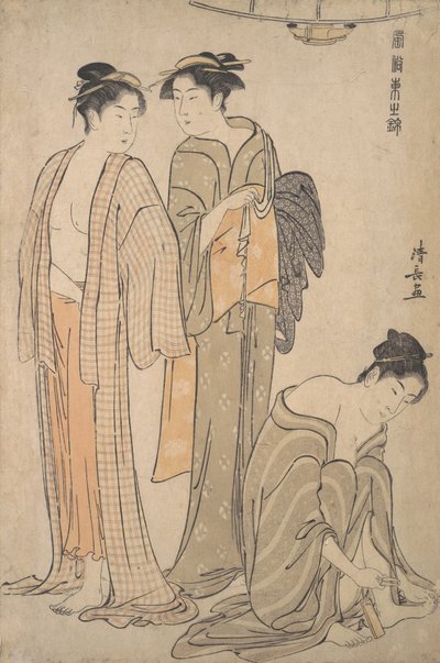 Cortando las uñas de los pies, el aseo después del baño de Torii Kiyonaga