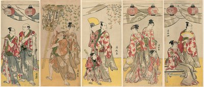 Once actores celebrando el festival del santuario de los hermanos Soga de Torii Kiyonaga
