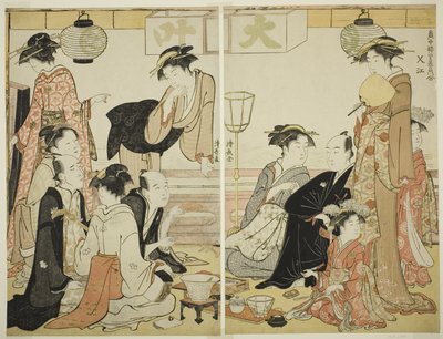 Entretenedores de Nakazu, de la serie Una Colección de Bellezas Contemporáneas de los Barrios de Placer de Torii Kiyonaga