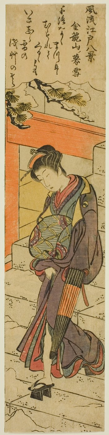 Nieve Vespertina en el Templo Kinryuzan (Kinryuzan no bosetsu), de la serie "Ocho Vistas Modernas de Edo (Furyu Edo hakkei)" de Torii Kiyonaga