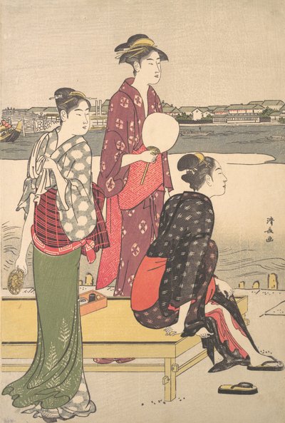 Atardecer en las orillas del río Sumida de Torii Kiyonaga