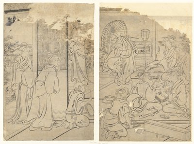 Fiesta en la casa de té Komeikan de Torii Kiyonaga