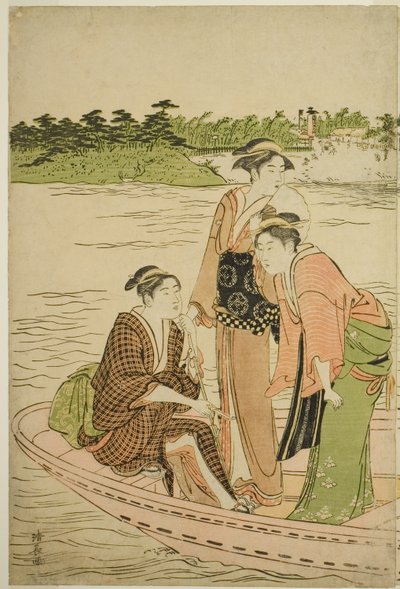 Ferry en el río Rokugo de Torii Kiyonaga