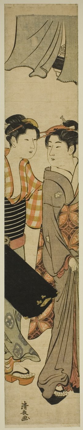 Geisha y su criada llevando una caja de shamisen de Torii Kiyonaga