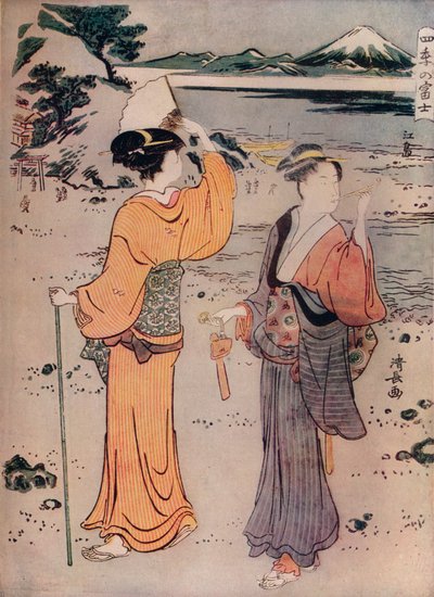 Chicas en la orilla del mar, siglo XVII, 1914 de Torii Kiyonaga