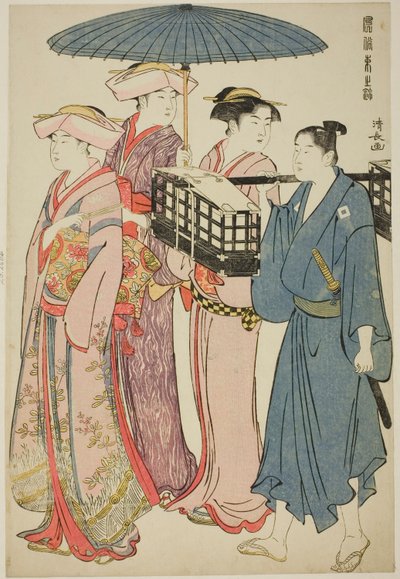 Yendo a un picnic, de la serie "Un brocado de modales orientales (Fuzoku Azuma no nishiki)" de Torii Kiyonaga