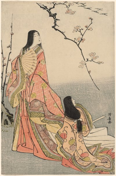 Ise observando una bandada de gansos, de una serie sin título de damas de la corte de Torii Kiyonaga