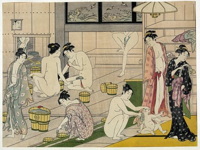 The Bathhouse Women - Obra de Torii Kiyonaga (1752-1815), impresión (18 x 13,5 cm), hacia 1790 - Colección privada de Torii Kiyonaga