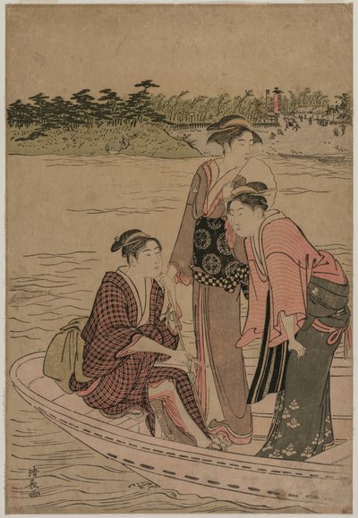 Pasajeros en un ferry en el río Sumida, 1784 de Torii Kiyonaga