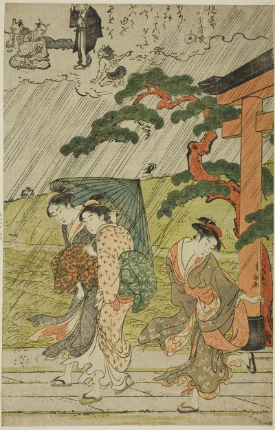 Chubasco repentino en el santuario Mimeguri de Torii Kiyonaga