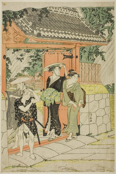 Chubasco repentino en el santuario Mimeguri de Torii Kiyonaga