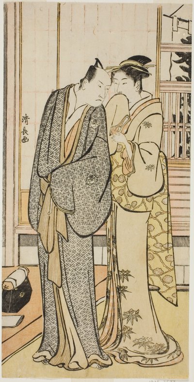 El actor Ichikawa Yaozo III con una geisha, de una serie sin título de grabados que muestran a actores en la vida privada de Torii Kiyonaga