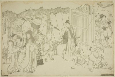 El primer día de negocios (Akinai hajime), del libro ilustrado "Colores del triple amanecer (Saishiki mitsu no asa)" de Torii Kiyonaga
