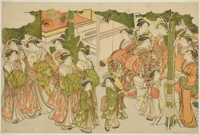 Las primeras prendas del año nuevo, del libro ilustrado "Colores del triple amanecer" de Torii Kiyonaga