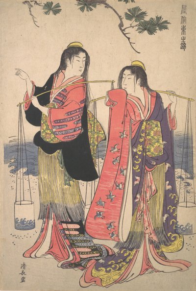 Las doncellas de sal Murusame y Matsukaze, ca. 1786 de Torii Kiyonaga