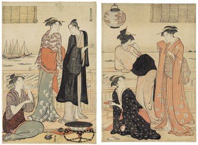 El Sexto Mes, Disfrutando del Frescor de la Tarde en una Casa de Té, de la serie Los Doce Meses en el Barrio del Sur (Minami jūni kō) de Torii Kiyonaga