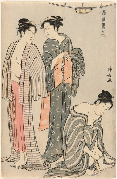 Tres mujeres después de un baño, de la serie "Un brocado de modales orientales (Fuzoku Azuma no nishiki)" de Torii Kiyonaga