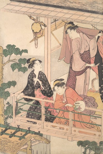 Tres mujeres en un balcón, ca. 1786 de Torii Kiyonaga