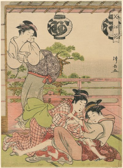 Dos geishas luchando por una carta (Fumi no arasoi), de la serie "Flores de Nakasu (Nakasu no hana)" de Torii Kiyonaga