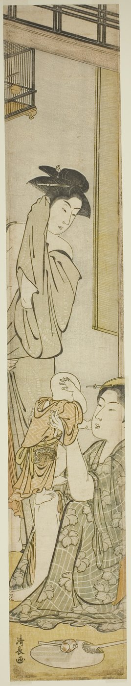 Dos mujeres y un niño después de un baño de Torii Kiyonaga