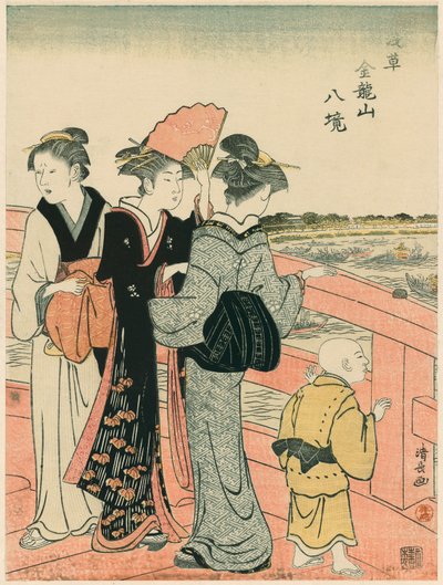 Observando el Festival del Agua desde el Puente Azuma, de la serie "Ocho Distritos del Templo Kinryuzan en Asakusa (Asakusa Kinruzan hakkei)" de Torii Kiyonaga