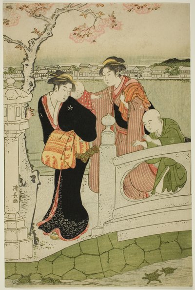 Mujeres y niños en el camino de Shinobazu Pond de Torii Kiyonaga