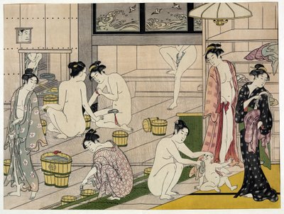Mujeres en un baño público. Estampa japonesa de Torii Kiyonaga (1752-1815), circa 1785. Escuela Torii (ukiyo-e) de Torii Kiyonaga