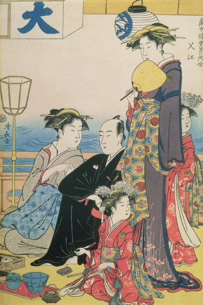 Mujeres del barrio alegre, panel derecho de un díptico de Torii Kiyonaga