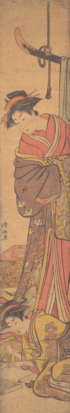 Joven Mirando sobre el Hombro de Otra que Escribe una Carta de Torii Kiyonaga