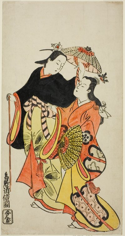 Los actores Ichikawa Monnosuke I y Dekijima Daisuke II de Torii Kiyonobu II