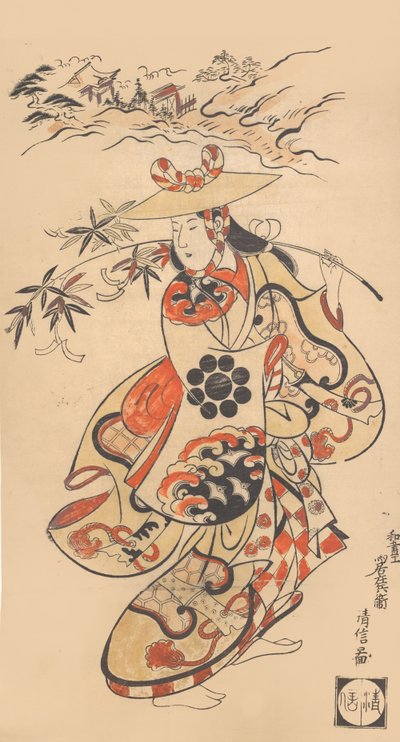 Actor Sawamura Kodenji como una mujer en el momento del Festival Tanabata de Torii Kiyonobu I