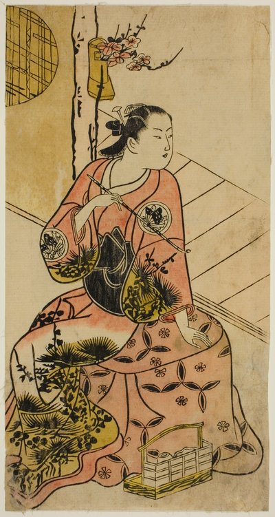 El actor Sanjo Kantaro sosteniendo una pipa de Torii Kiyonobu I
