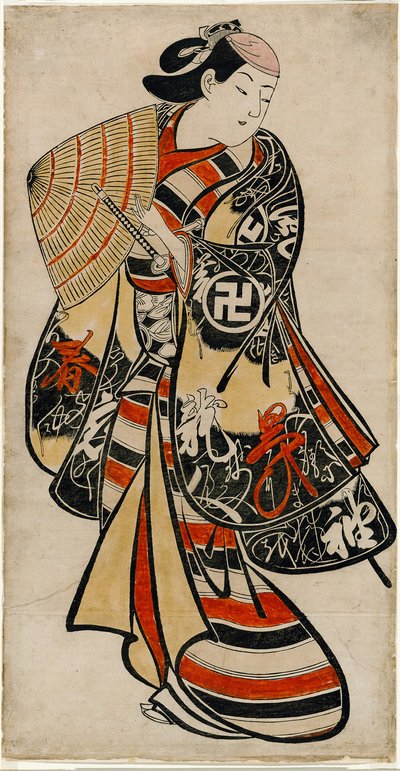 El actor Takii Hannosuke como joven afeminado, c.1707 (xilografía coloreada a mano; tan-e, o-oban vertical) de Torii Kiyonobu I