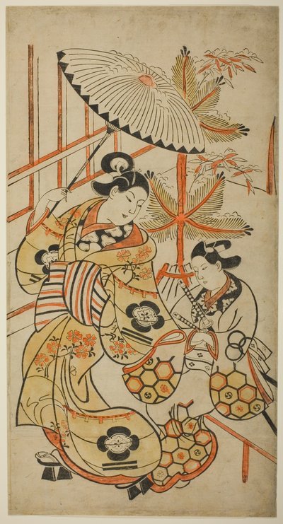 Los actores Matsumoto Hyozo como una cortesana y Nakagawa Hanzaburo como un joven de Torii Kiyonobu I