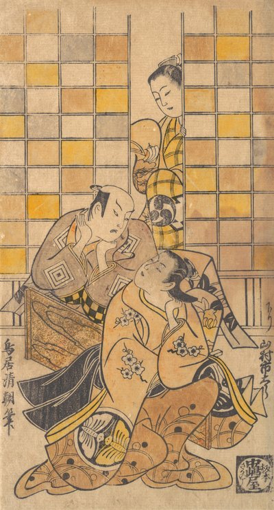 Ichikawa Danjuro II como Kanto Koroku y Yamamura Ichitaro como Oichi, ca. 1721 de Torii Kiyotomo