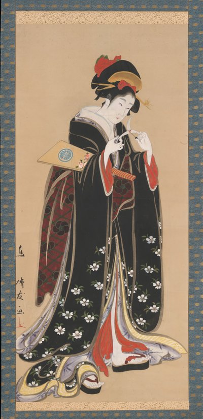 Mujer con volante y gallito de Torii Kiyotomo