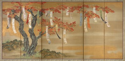 Cerezos en Flor y Arces de Otoño con Poemas, 1654-81 de Tosa Mitsuoki