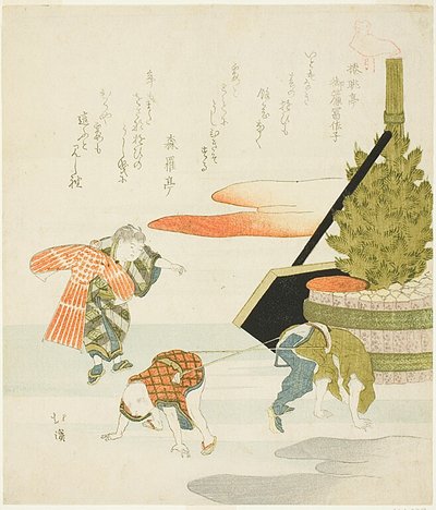 Niños jugando al tira y afloja de Totoya Hokkei