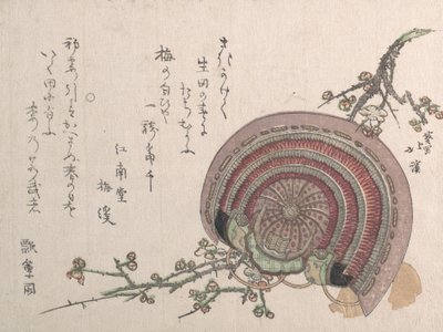 Casco y flores de ciruelo de Totoya Hokkei