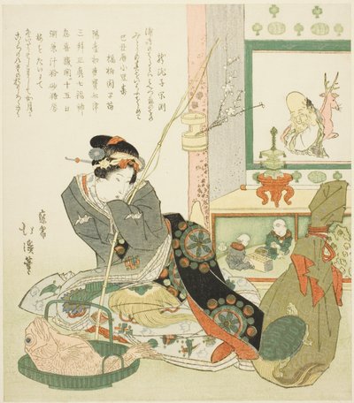 Dama sentada junto a un Tokonoma de Totoya Hokkei