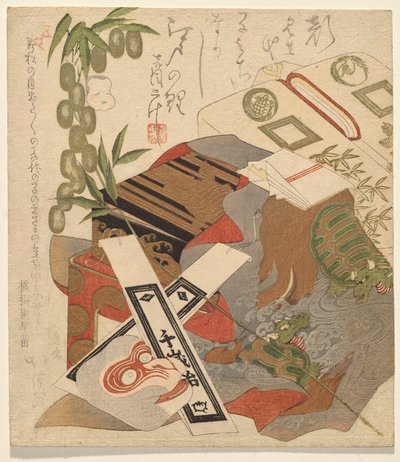 Bodegón celebrando el nacimiento de Ichikawa Danj?r? viii de Totoya Hokkei