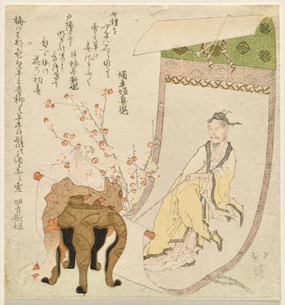 Pergamino desplegado de un ermitaño chino de Totoya Hokkei