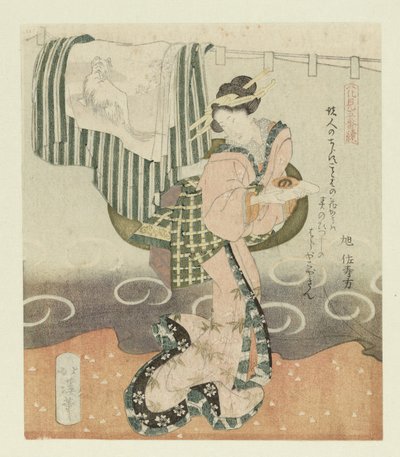 Mujer con taza de sake Pentáptico sobre admirar las flores (título de la serie) Hanami gobantsuzuki (título de la serie sobre el objeto) de Totoya Hokkei