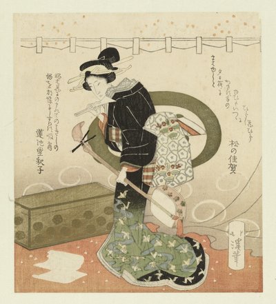 Mujer con shamisén Pentáptico sobre admirar las flores (título de la serie) Hanami gobantsuzuki (título de la serie sobre el objeto) de Totoya Hokkei