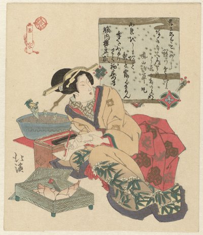 Mujer escribe una carta Môsô (título sobre objeto) de Totoya Hokkei
