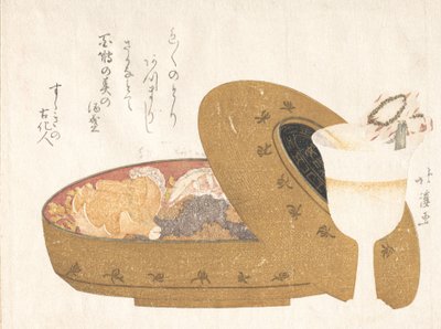 Copa de Vino y Caja de Comida Lacada con Comida de Año Nuevo, 1811 de Totoya Hokkei