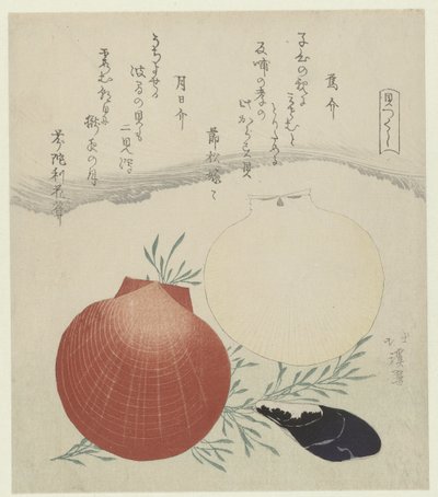 Mejillón de agua dulce y vieira japonesa sol y luna Karasugai tsukihigai (título sobre objeto) Una serie de conchas (título de la serie) Kaatsukushi (título de la serie sobre el objeto) de Totoya Hokkei