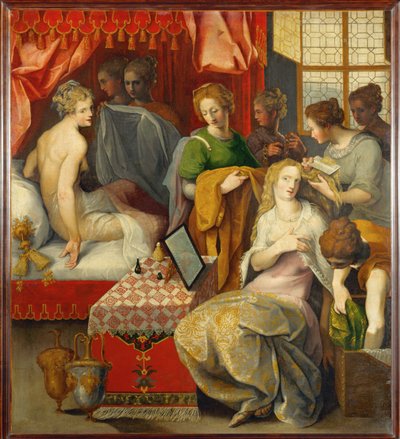 Hyante y Climene en su retrete. Uno de una serie ... de Toussaint Dubreuil